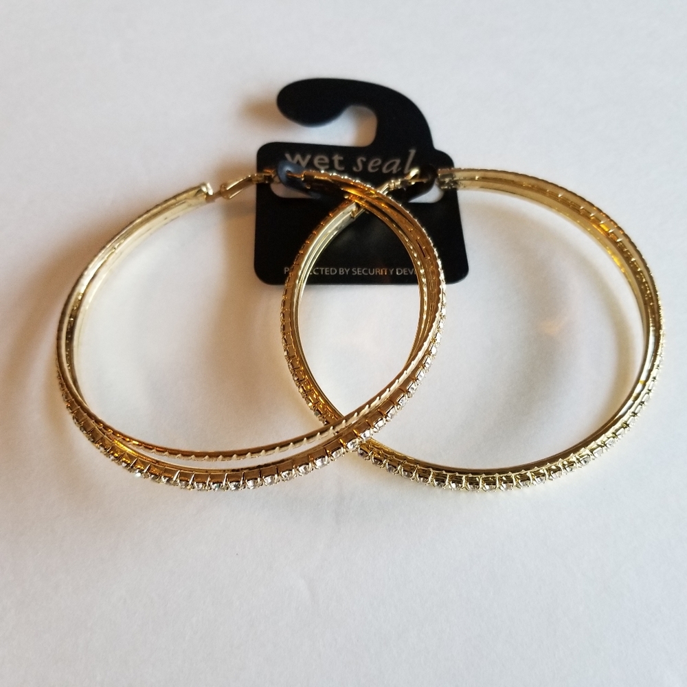 Gold hoop rhinestone earrings oversized hoops classic